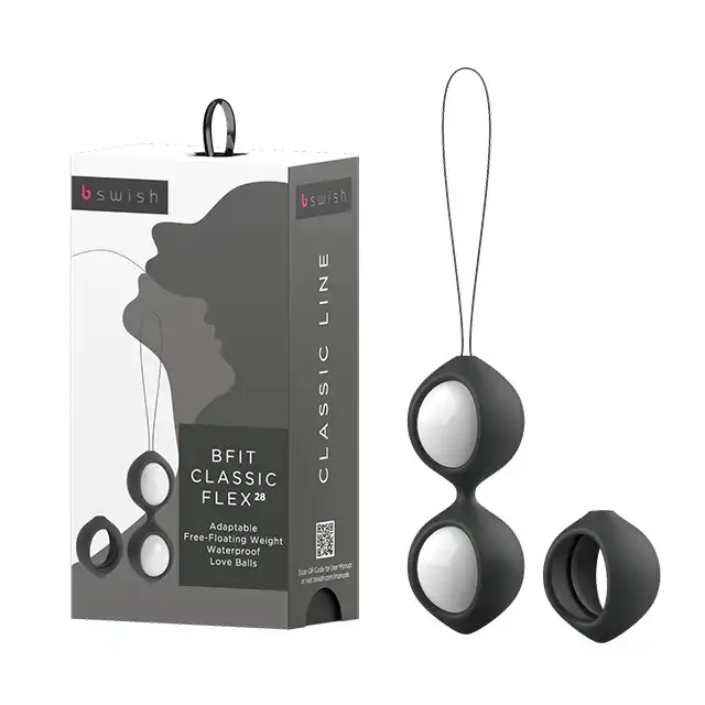 B Swish - BFit Classic Flex Black 28g. Czarne kulki gejszy z ruchomymi kulkami wewnątrz. Trening mięśni kegla połączony z przyjemnością przy każdym ruchu.