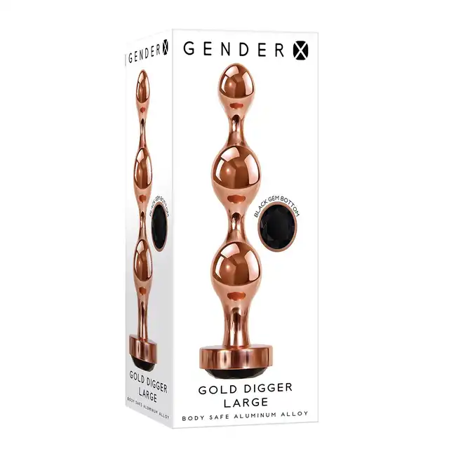 Gender X - Gold Digger L. Duży, elegancki i stylowy. Metalowa wtyczka analna w kolorze rose gold z czarnym klejnotem w podstawie. 