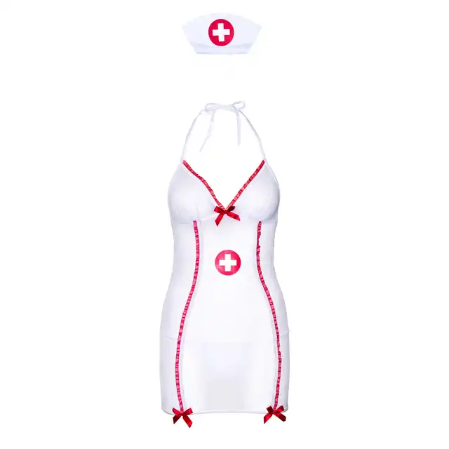 Daring - Hot Nurse Roleplay Set S/M. Strój seksownie niegrzecznej pielęgniarki z czepkiem i pończochami 
