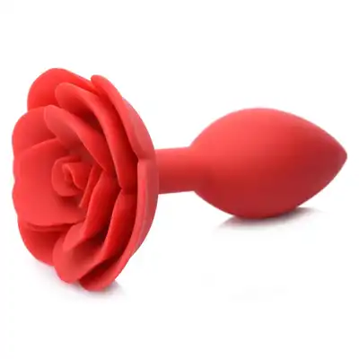 Master Series - Booty Bloom Plug Large. Silikonowy plug analny 12,7 cm z elegancką czerwoną różą