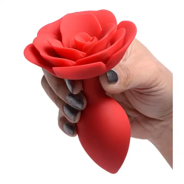 Master Series - Booty Bloom Plug Large. Silikonowy plug analny 12,7 cm z elegancką czerwoną różą