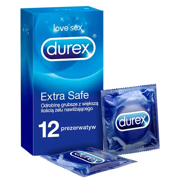 Durex - Extra Safe 12szt. Grubsze, dodatkowo nawilżane prezerwatywy. Niezawodna ochrona i pełen komfort