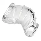 Master Series - Detained Soft Chastity Cage. Klatka na penisa ze specjalnym otworem na końcu, by nic nie ograniczało Twoich wytrysków
