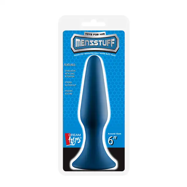 DreamToys - MenzStuff Metal Ball Plug Blue. Silikonowy plug analny z metalową kulką wewnątrz, dla intensyfikacji analnych doznań poprzez drżenie