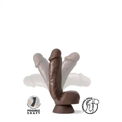 DR. SKIN PLUS 8 INCH THICK POSEABLE DILDO WITH SQUEEZABLE BALLS CHOCOLATE