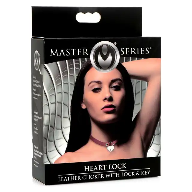 Master Series - Heart Lock Collar. Czerwona obroża z kłódką w kształcie serca. Wegańska skóra 