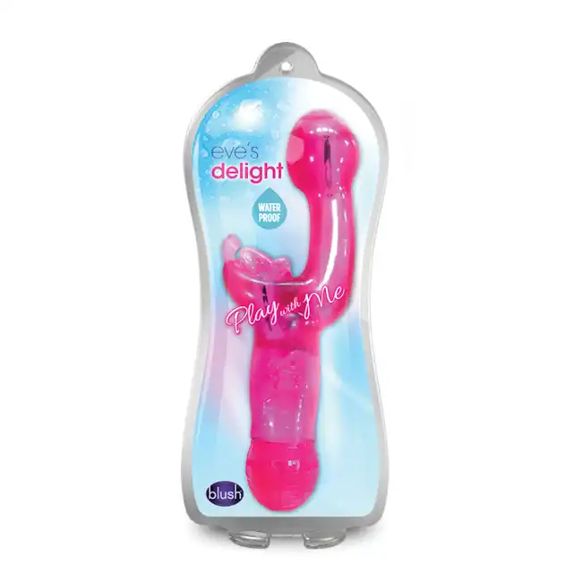 Blush - Play With Me Eve's Delight. Podwójny wibrator stymulujący punkt G i łechtaczkę. Podwójna przyjemność w jednym urządzeniu