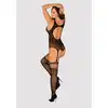Obsessive - Bodystocking F236 S/M/L. Czarujący bodystocking z kwiatowym motywem i gorsetową stawką 