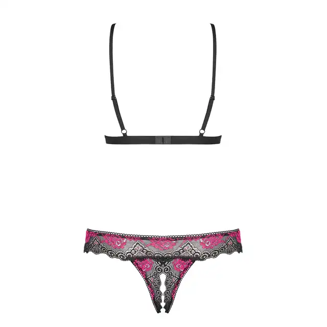 Obsessive - Tulia Set L/XL. Odważny otwarty komplet w kolorach czerni i winnej czerwieni. Wyjątkowo gorący zestaw dla odważnych!