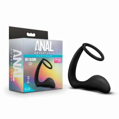 Anal Adventures - Cock Ring Plug. Zatyczka analna z ringiem na penisa z silikonu platynowego. Świetny masaż prostaty
