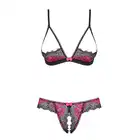Obsessive - Tulia Set L/XL. Odważny otwarty komplet w kolorach czerni i winnej czerwieni. Wyjątkowo gorący zestaw dla odważnych!