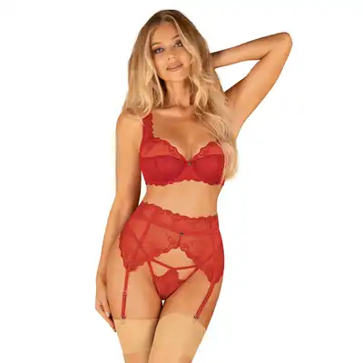 Obsessive - Lonesia Garter Belt S/M - kuszący czerwony pas do pończoch. Rozpali zmysły 