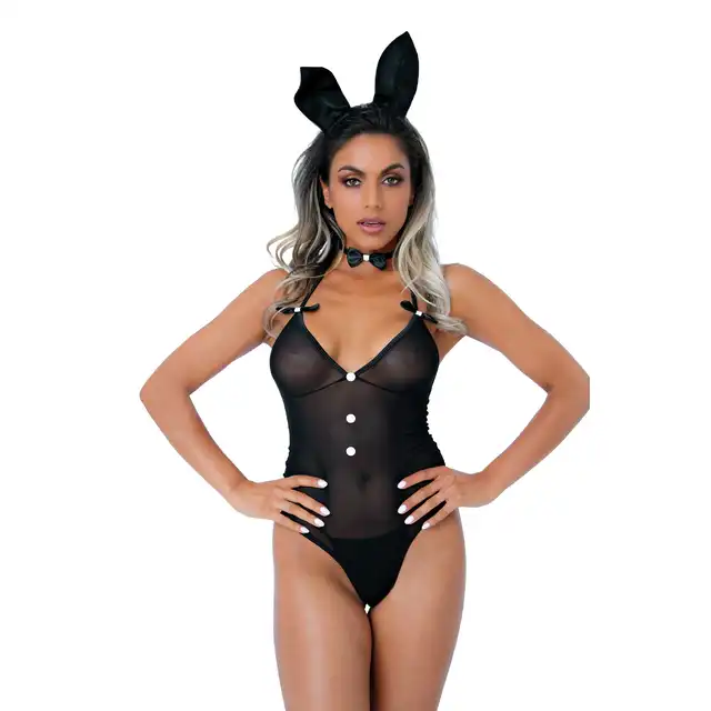 Daring - Tuxedo Bunny Roleplay Set L/XL. Odlotowy i elegancki strój czarnego króliczka z prześwitującym body