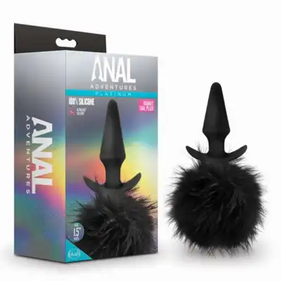 Anal Adventures - Rabbit Tail Platinum. Wtyczka analna z puchatym królicznym ogonkiem. Silikon utwardzany platyną 
