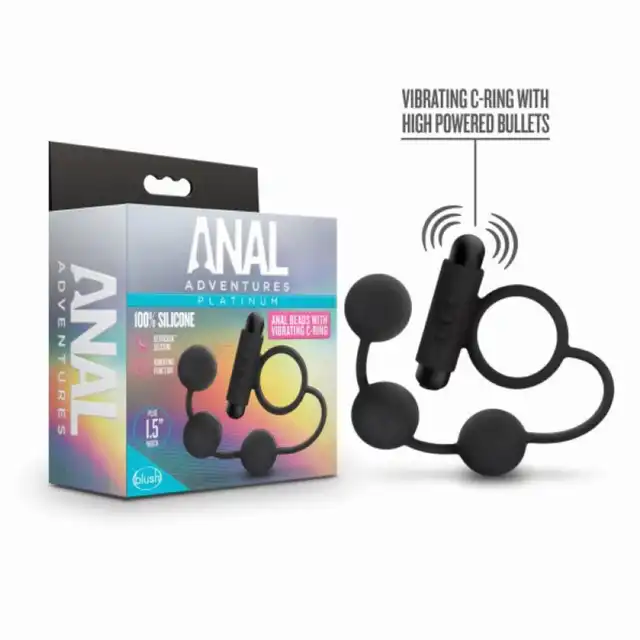 Anal Adventures - Platinum Anal Beads Ultrasilk. Koraliki analne z mocno wibrującym ringiem erekcyjnym. Odkryj nowe doznania!