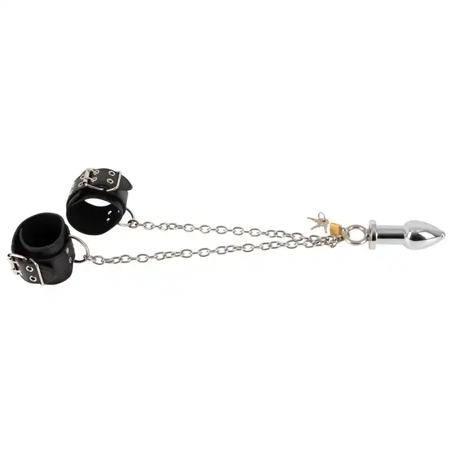 Fetish Collection - Cuffs&amp;Plug.  Plug analny z kajdankami i łańcuchami zapinanymi na kłódki! Rozkosz innowacyjnego zniewolenia!