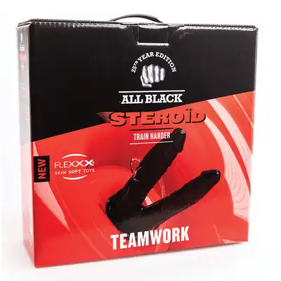 All Black - Teamwork Black. Ekstremalne podwójne dildo, idealne do użytku w parze. Dla fanów intensywnej penetracji.