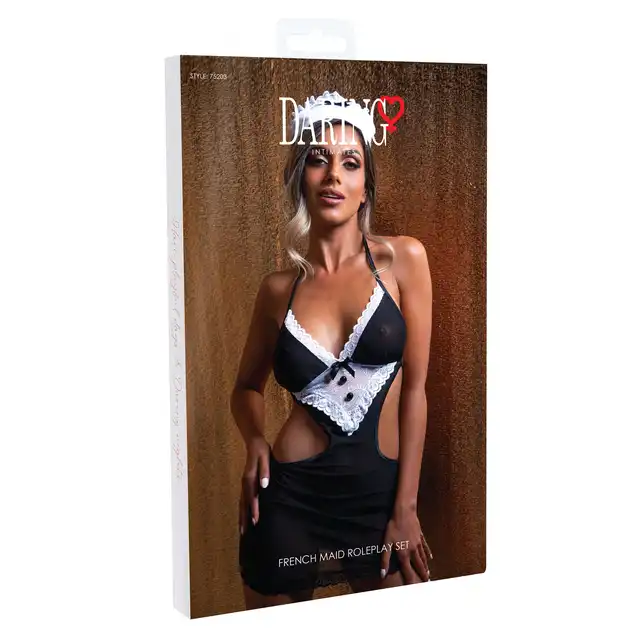 Daring - French Maid Roleplay Set S/M. Kostium francuskiej pokojówki z kuszącymi wycięciami na biodrach