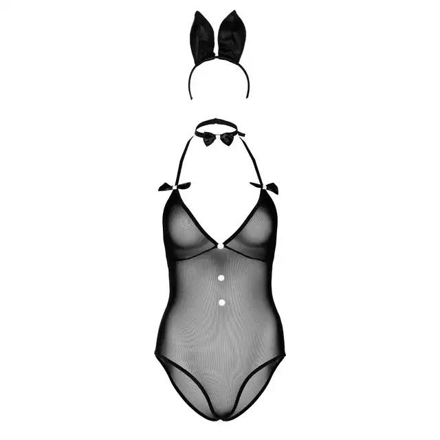 Daring - Tuxedo Bunny Roleplay Set L/XL. Odlotowy i elegancki strój czarnego króliczka z prześwitującym body