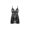 Obsessive - Marrbel babydoll i stringi czarny S/M. Zwiewna koszulka z kokieteryjną kokardką 