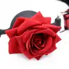 Master Series - Eye-Catching Ball Gag With Rose. Luksusowy knebel z realistyczną czerwoną różą i paskiem z koronką 