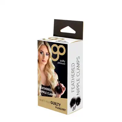 Guilty Pleasure BDSM - Feather Nipple Clamps. Seksowne klamerki na sutki z możliwością regulacji ucisku. Zdobione zmysłowymi piórkami stymulującymi piersi