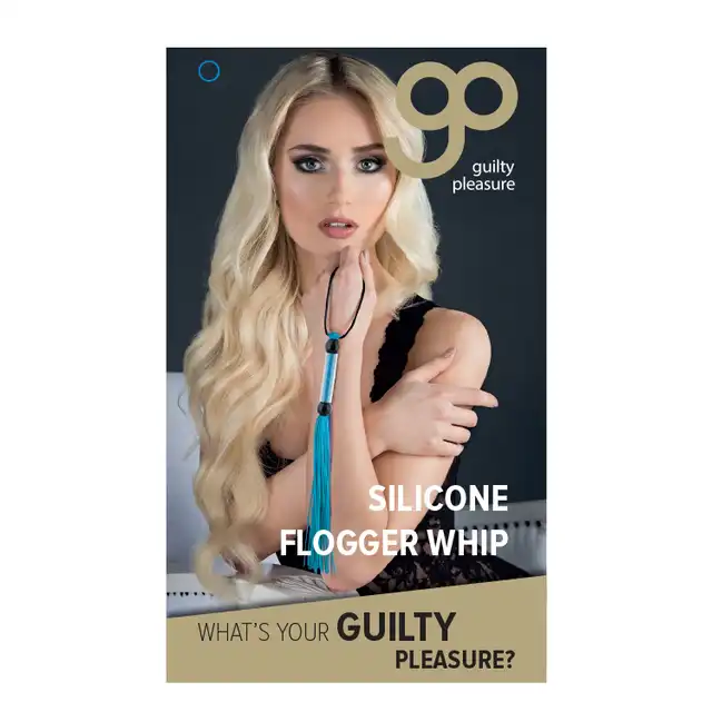 Guilty Pleasure BDSM - Silicone Flogger Whip Blue. Niebieski bicz silikonowy do delikatnego głaskania i mocnych uderzeń. BDSM masz we krwi