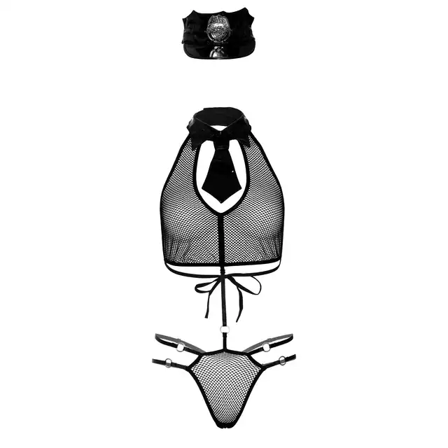 Daring - Naughty Police Roleplay Set S/M. Odważny strój niegrzecznej policjantki z czapką oraz odznaką. 