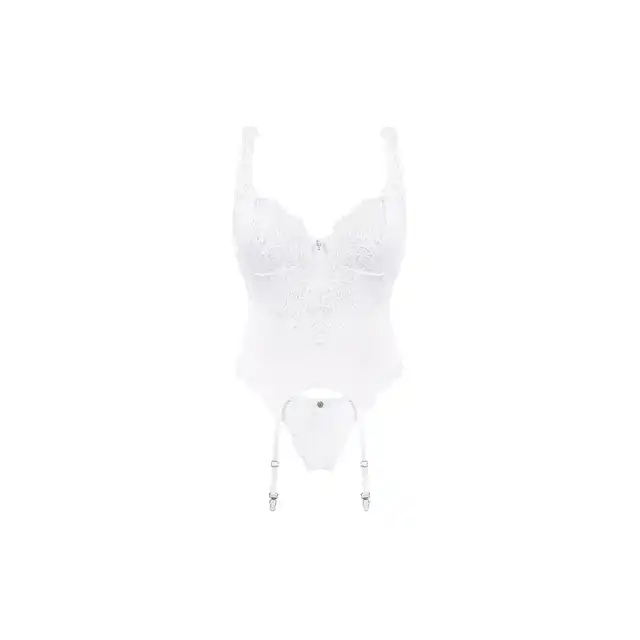 Obsessive - Amor Blanco gorset i stringi biały S/M. Cudownie zmysłowy zestaw z uwodzicielską koronką 