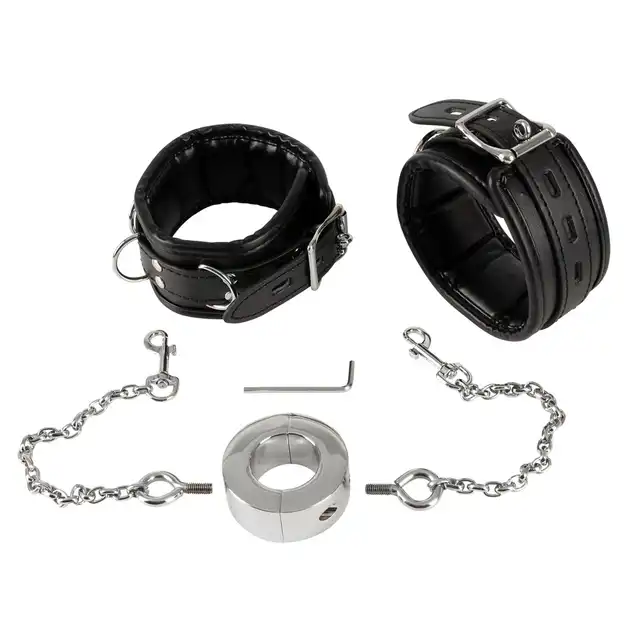 Fetish Collection - Handcuffs &amp; Cock Ring. Kajdanki z ringiem na penisa, zamykane specjalnym kluczem. Nowy wymiar zniewolenia 
