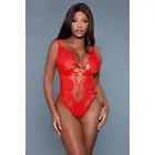 BeWicked - Olivia G-String Body M. Czerwone kuszące body z koronką i wycięciem G-String. Wyeksponowane pośladki