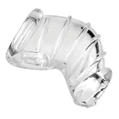 Master Series - Detained Soft Chastity Cage. Klatka na penisa ze specjalnym otworem na końcu, by nic nie ograniczało Twoich wytrysków