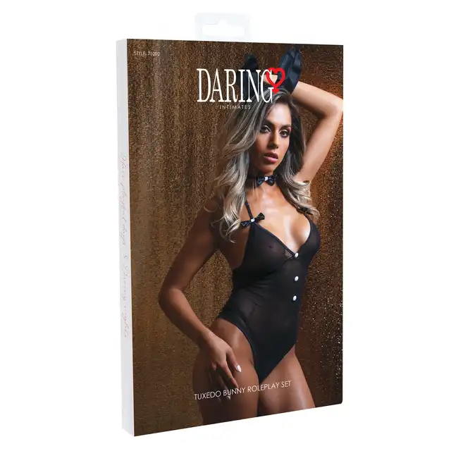 Daring - Tuxedo Bunny Roleplay Set L/XL. Odlotowy i elegancki strój czarnego króliczka z prześwitującym body