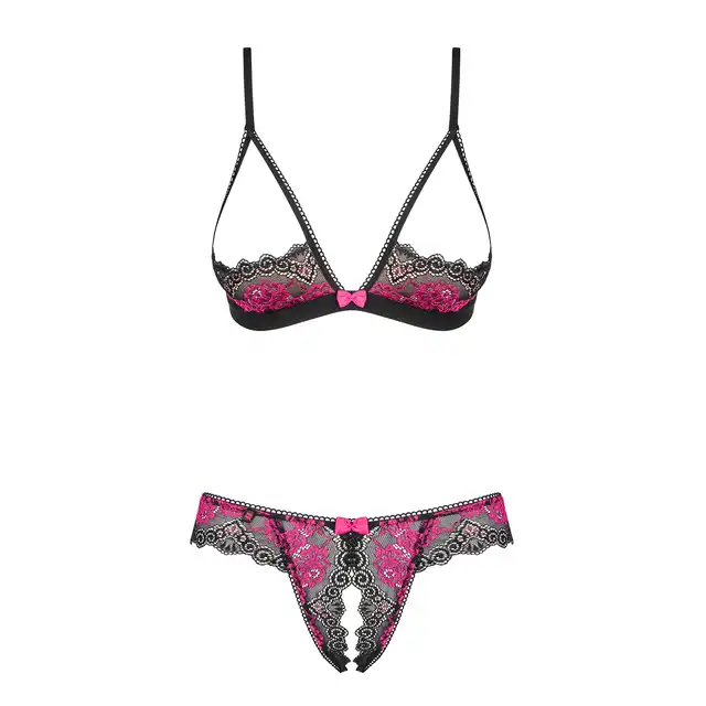 Obsessive - Tulia Set L/XL. Odważny otwarty komplet w kolorach czerni i winnej czerwieni. Wyjątkowo gorący zestaw dla odważnych!