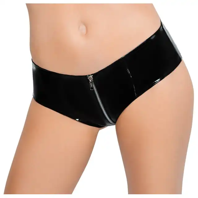 Black Level - Vinyl Pants with Zip M - błyszczące, winylowe majtki z zamkiem błyskawicznym