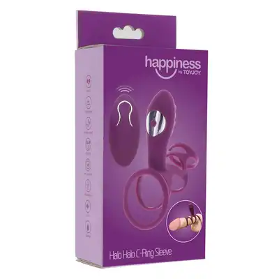 ToyJoy - Happiness Halo Halo C-Ring Sleeve. Ring na penisa z wibrującym stymulatorem łechtaczki. Doświadczcie razem nowych przyjemności z seksu