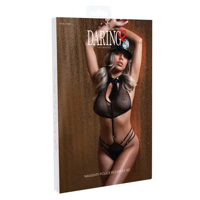 Daring - Naughty Police Roleplay Set S/M. Odważny strój niegrzecznej policjantki z czapką oraz odznaką. 