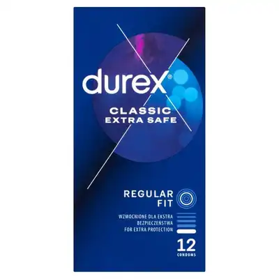 Durex - Extra Safe 12szt. Grubsze, dodatkowo nawilżane prezerwatywy. Niezawodna ochrona i pełen komfort