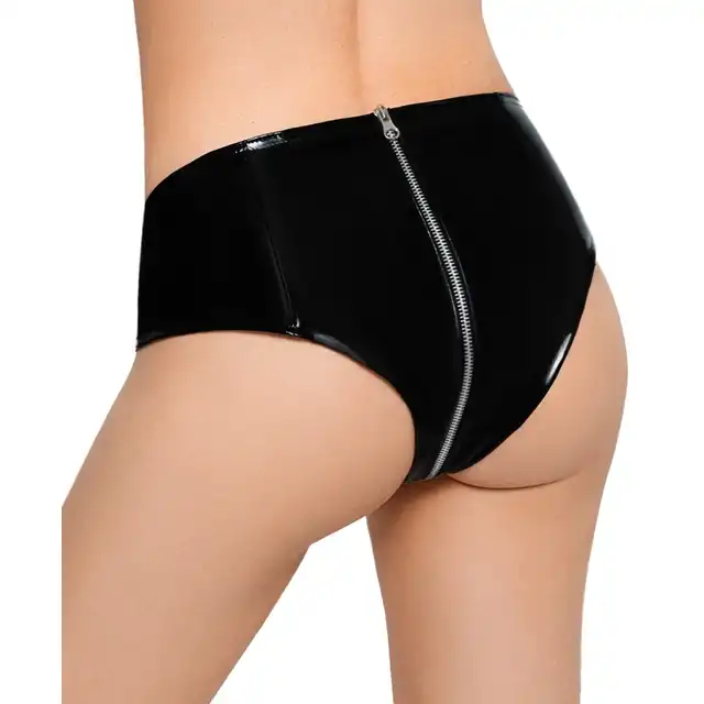 Black Level - Vinyl Pants with Zip M - błyszczące, winylowe majtki z zamkiem błyskawicznym