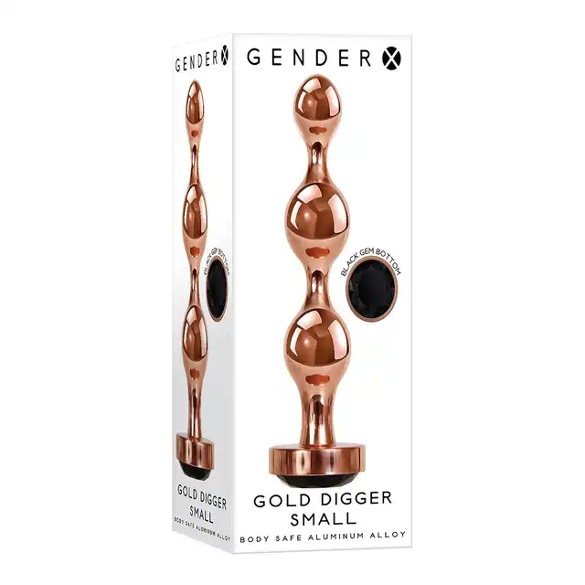 Gender X - Gold Digger S. Mały, elegancki i stylowy. Metalowa wtyczka analna w kolorze rose gold z czarnym klejnotem w podstawie. 