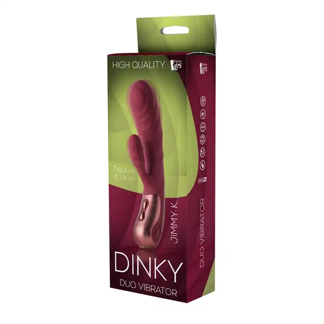 Dinky - Duo Vibrator Jimmy K. Podwójny wibrator ze stymulującymi żłobieniami. Podwójna stymulacja - łechtaczka i punkt G.