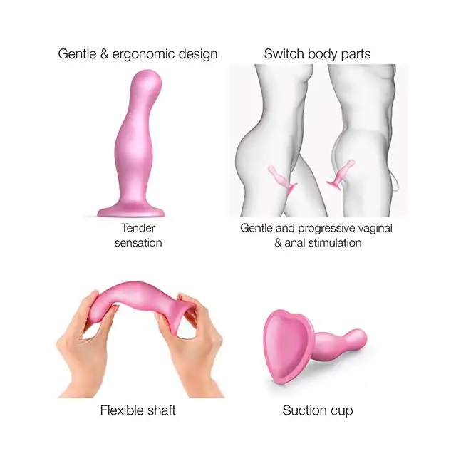 Strap-On-Me - Dildo Plug Curvy S Pink - dildo marki premium o unikatowym kształcie i metalicznym kolorze