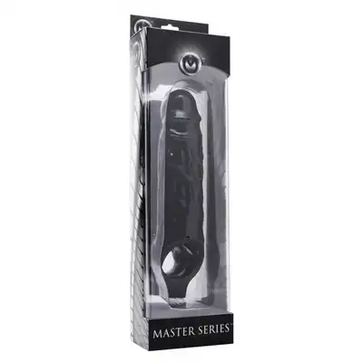 Master Series - AD425 Mamba Black. Czarna przedłużka na penisa 16,2 cm. Bardzo estetyczna z ringiem pod jądra!
