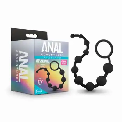 Anal Adventures - 10 Anal Beads Platinum. 10 koralików analnych z uchwytem. Silikon utwardzany platyna, hit!