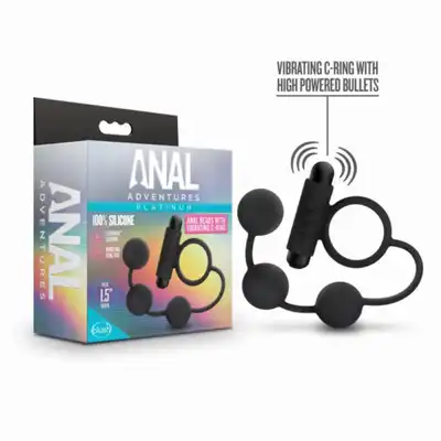 Anal Adventures - Platinum Anal Beads Ultrasilk. Koraliki analne z mocno wibrującym ringiem erekcyjnym. Odkryj nowe doznania!