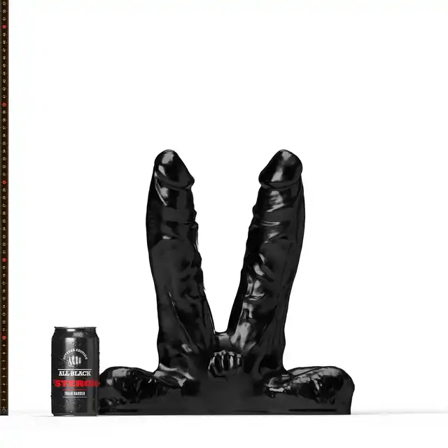 All Black - Teamwork Black. Ekstremalne podwójne dildo, idealne do użytku w parze. Dla fanów intensywnej penetracji.