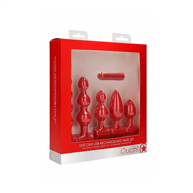 Ouch! - USB-Rechargeable Anal Set. Zestaw analnych wtyczek i wibratorów. Pocisk wibrujący ładowany USB. Niekończąca się analna przyjemność