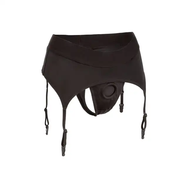 Calexotics - Boundless Thong Garter S/M - idealnie dopasowany strap-on z pasem do pończoch
