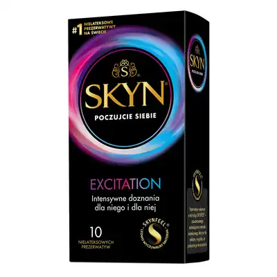 Skyn - Excitation 10pc. Zestaw 10 nielateksowych prezerwatyw inteksyfikujących doznania dla niej i dla niego. Intensywne wypustki i delikatny żel chłodzący