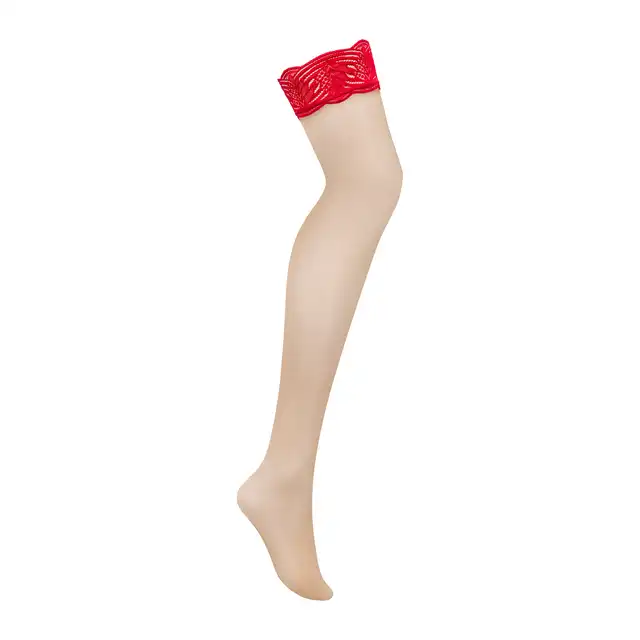 Obsessive - Mellania Stockings S/M. Pończochy samonośne z koronką. Seksowna czerwień idealnie podkreśli Twój seksapil